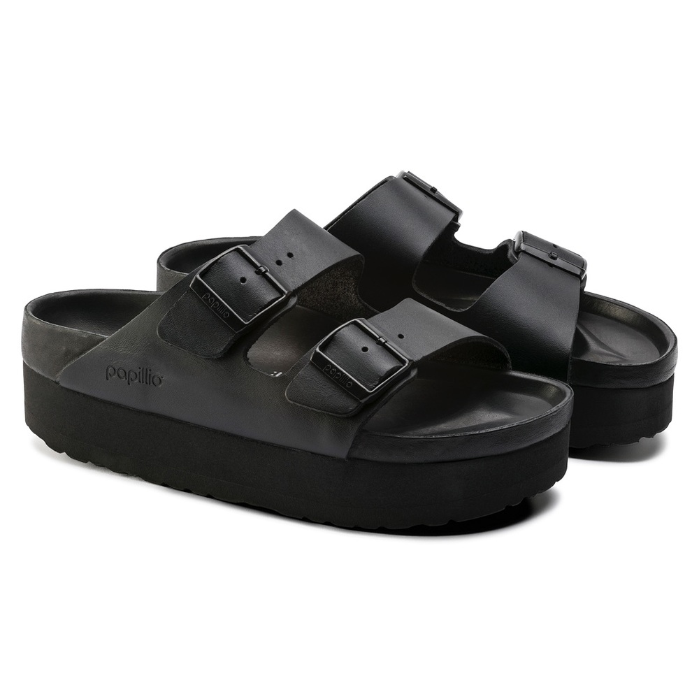 COPY - NIB Birkenstock Papillio Arizona Black Natural Exquisite Leather Platfor…